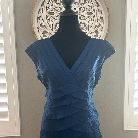 Adrianna Papell Dress SZ8 Navy Blue Shimmery Mermaid Layered Formal Cocktail - Picture 3 of 9